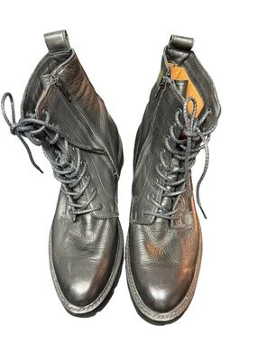 Frye Combat Boots Black Leather Americana Moto Rugged Edgy Casual NWOT